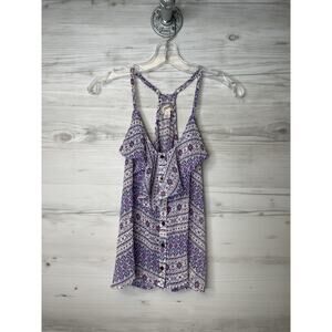 Arizona Jean Co Tank Top Womens Medium Purple Boho Geometric Button Front Summer